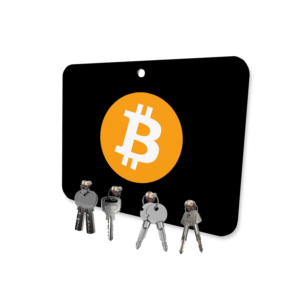 Porta Chaves MDF 4 Pinos Preto Bitcoin Moeda