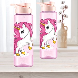 Garrafinha Água Squeeze Infantil Pástico Unicórnio Rosa 750ml Gliter Novidade BPA FREE