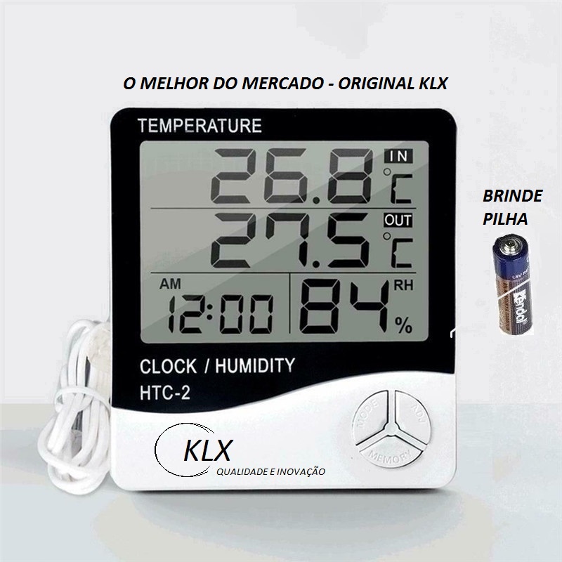 Higrômetro com Sonda Maxima Minima Relogio Temperatura Umidade KLX