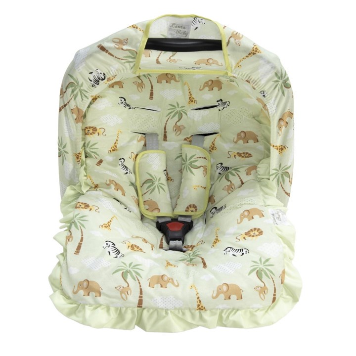 Kit para Bebê Conforto, 4 Peças, Menino, Capota + Protetor de Cinto + Capa, Animais, Verde