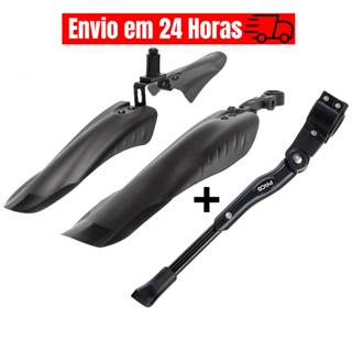 Kit Paralamas Bike Dianteiro e Traseiro Nylon Bicicleta Aro 26-29 + Descanso Lateral Apoio Regulável em Oferta na Shopee