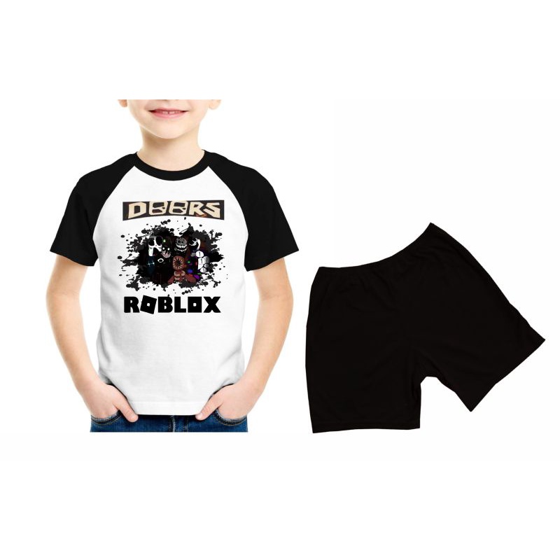 Pijama Infantil Verão Unissex com short Roblox doors Pijama Doors