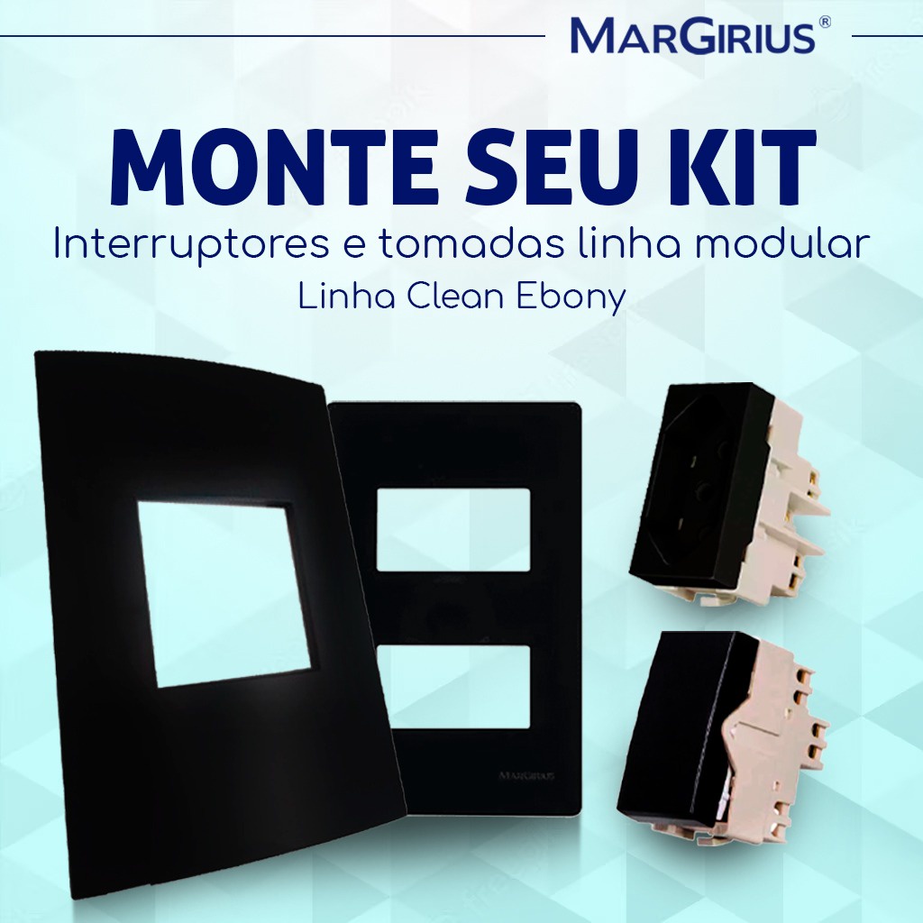 Tomada Interruptor Margirius Clean Ebony Preto Fosco Black