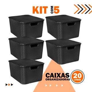 Kit 5 Caixas Organizadoras 20 Litros Rattan Cesto para Brinquedos Organizador de Armário Multiuso