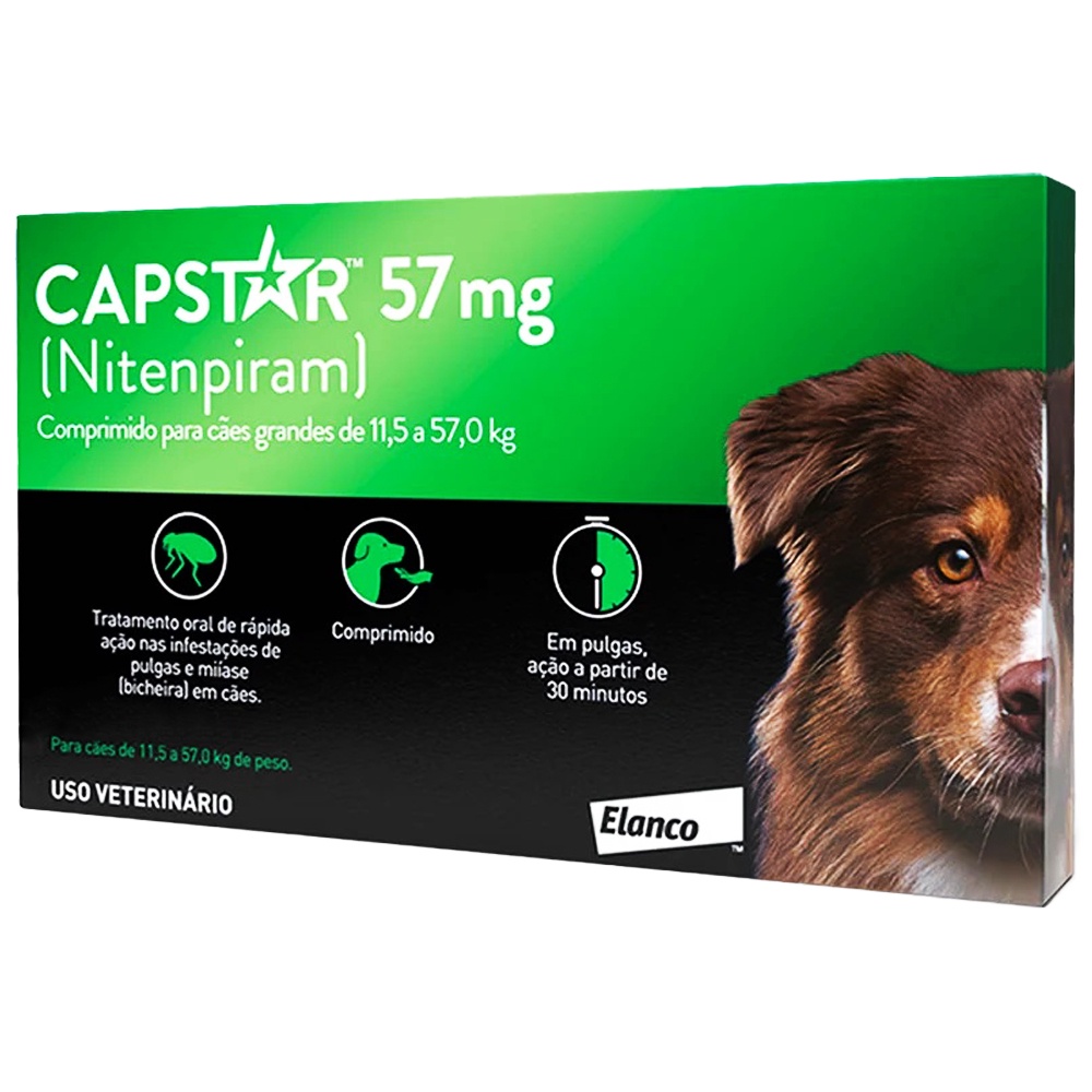 Antipulgas Capstar 57mg Cães de 11,4kg a 57Kg C/1 Comprimido