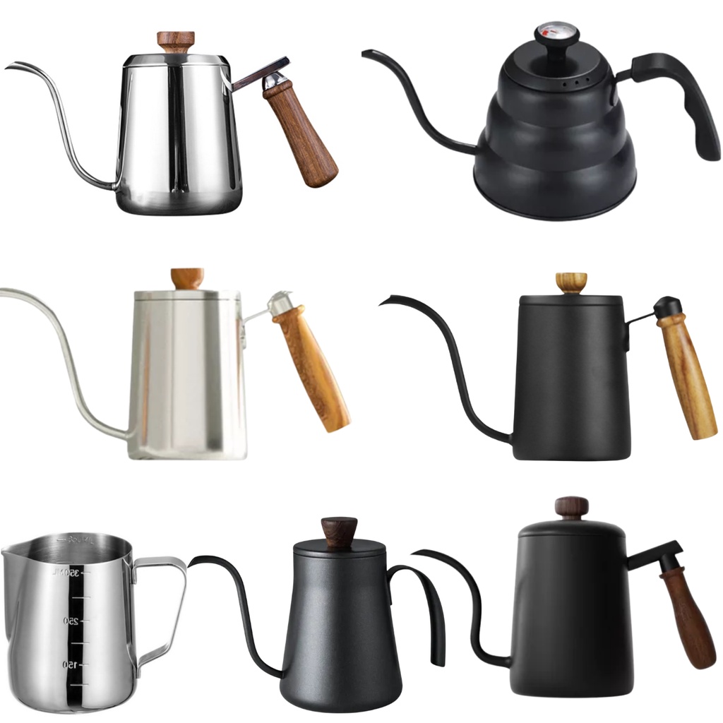 Chaleira inox preta bico de ganso barista bule inox preto bico longo e fino 200ml 400ml 600ml 1.2 litros