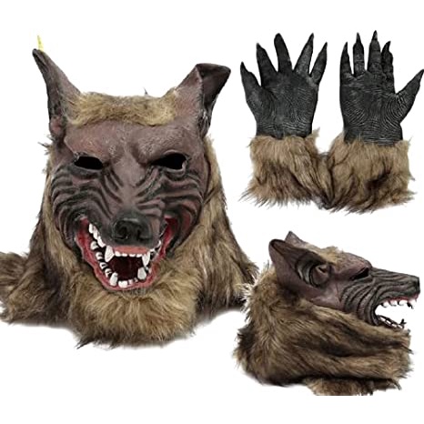 Máscara De Látex Lobisomem Lobo + Par De Luvas Fantasia
