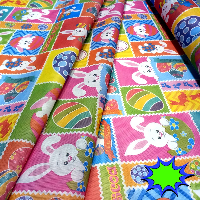 TNT Estampado Páscoa Feliz Coelhinhos Ovinhos 1,40m X 1,00m