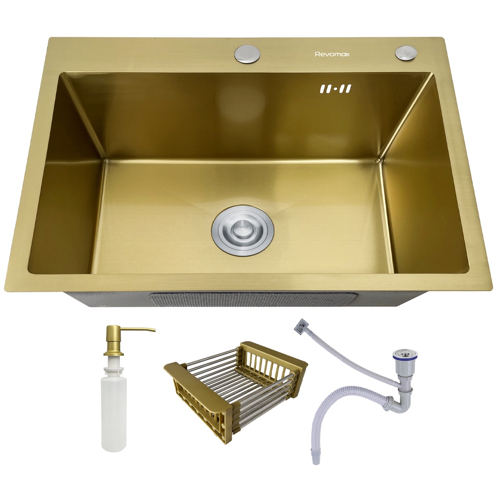 Cuba Pia Inox Dourada Quadrada Cozinha Gourmet 60cm com Acessórios