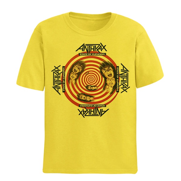 Camiseta Algodao Anthrax State Of Euphoria Heavy Metal Amarela Unissex