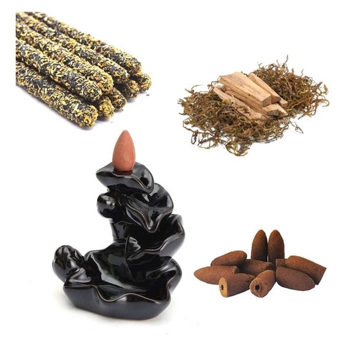 Imagem Porta Incensos Cascata Flor De Lótus + Kit Palo Santo