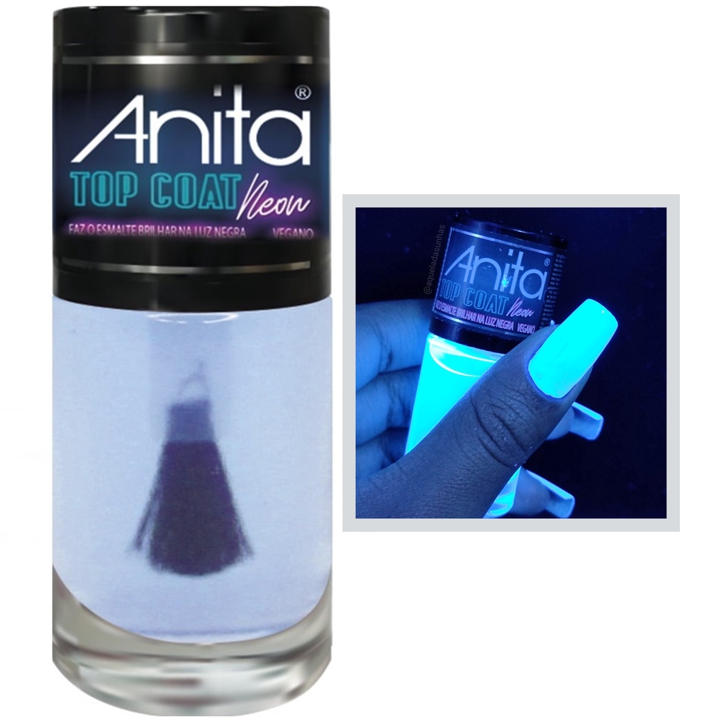 Esmalte Luz Negra Top Coat Neon Anita 10ml Fluorescente