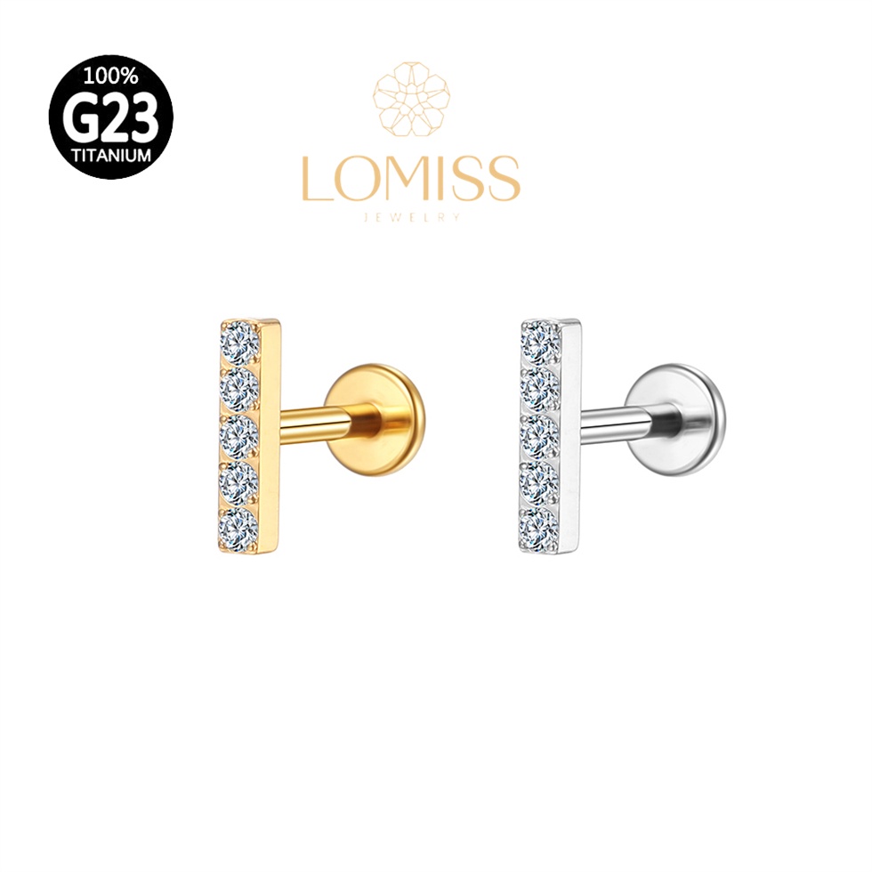 Piercing Orelha Labret Titânio pvd Barra Zircônia Grande《Lomiss  piercing》 em Oferta na Shopee