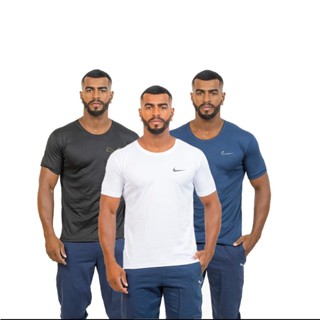 Kit com 3 Camiseta masculina dry fit uv50+ bordada plus size direto da fabrica, fitness academia treino uso casual