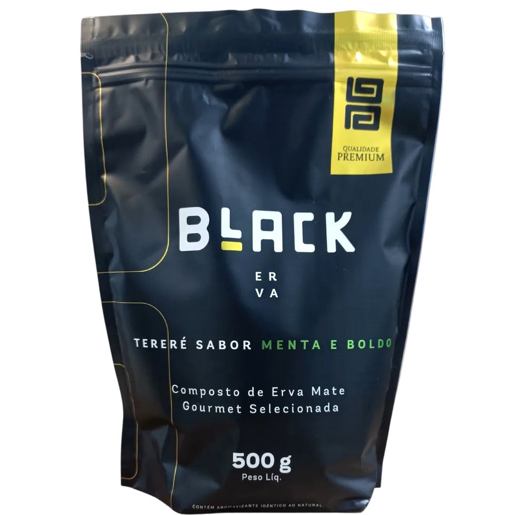 Erva mate para terere Black Erva com 500 gramas. Sabor: MENTA E BOLDO.