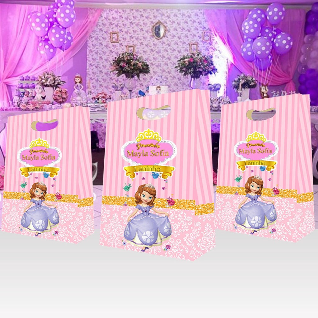 10 Sacolinha Surpresa Princesa Sofia Sacola Príncipe James Lembrancinha Aniversário Personalizada