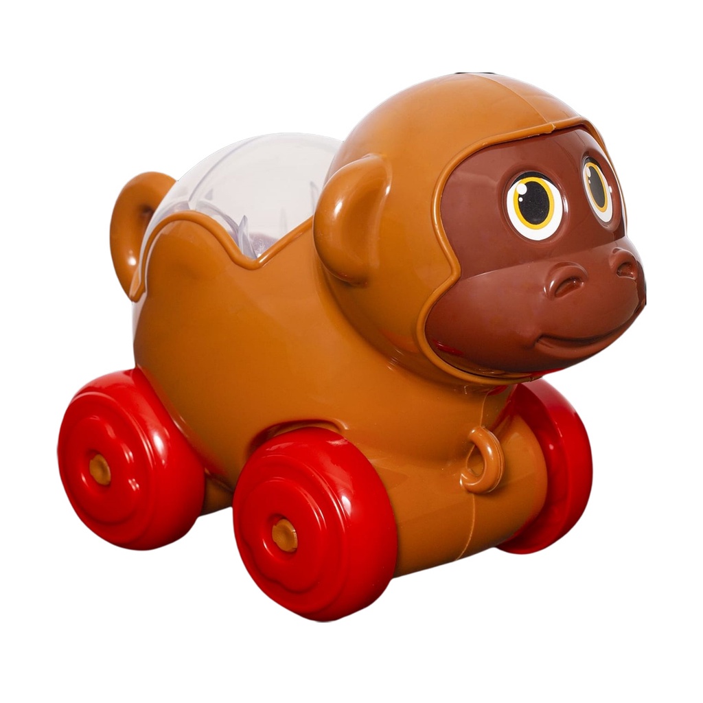 Carrinho Divertido Animais com Chocalho de Bolinhas Coloridas Baby Fofo Macaco Rodinhas Empurrar Puxar Brinquedo para Bebê Menino Menina Berçário Mercotoys