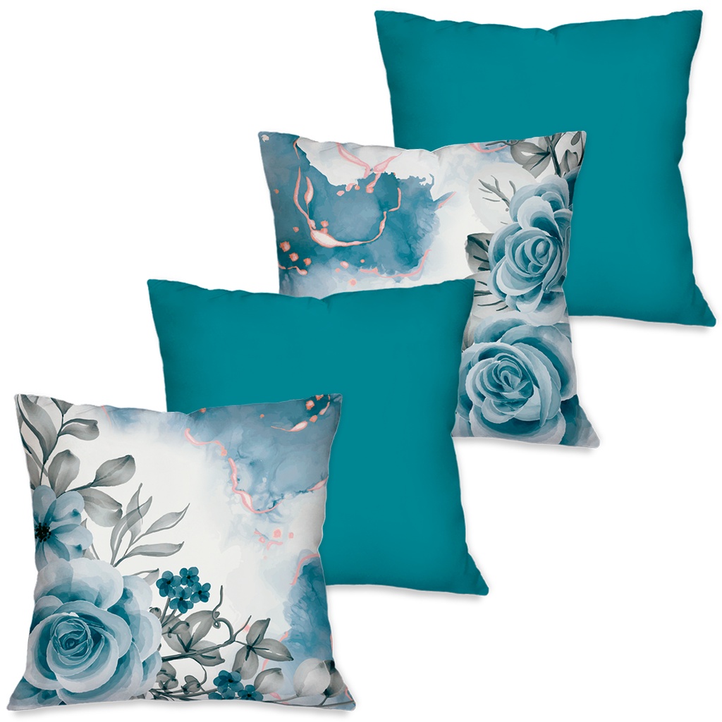 Kit 4 Capas de Almofadas para Sofá Rosas Azuis Dcorô 45x45 cm em Oferta na Shopee