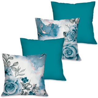 Kit 4 Capas de Almofadas para Sofá Rosas Azuis Dcorô 45x45 cm em Oferta na Shopee