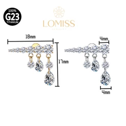 Piercing Orelha Labret Titânio Topo Reto Com Pingente Zircônias Cravejada《Lomiss piercing》