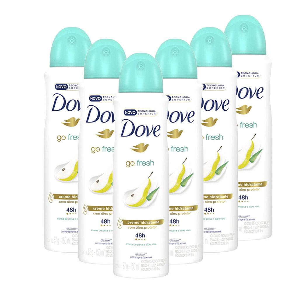 Kit 6 Desodorantes Antitranspirante Aerosol Dove Go Fresh Pera e Aloe Vera 150ml em Oferta na Shopee