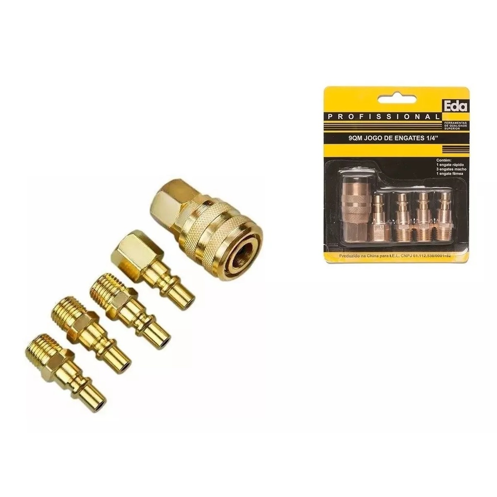 Kit Jogo Engate Rapido Ar Comprimido 1/4 Pneumatico 5 Peças