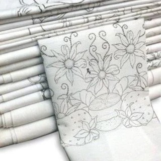 10 Panos de Prato Bainha Branco Riscado para Pintar 40cm x 64cm