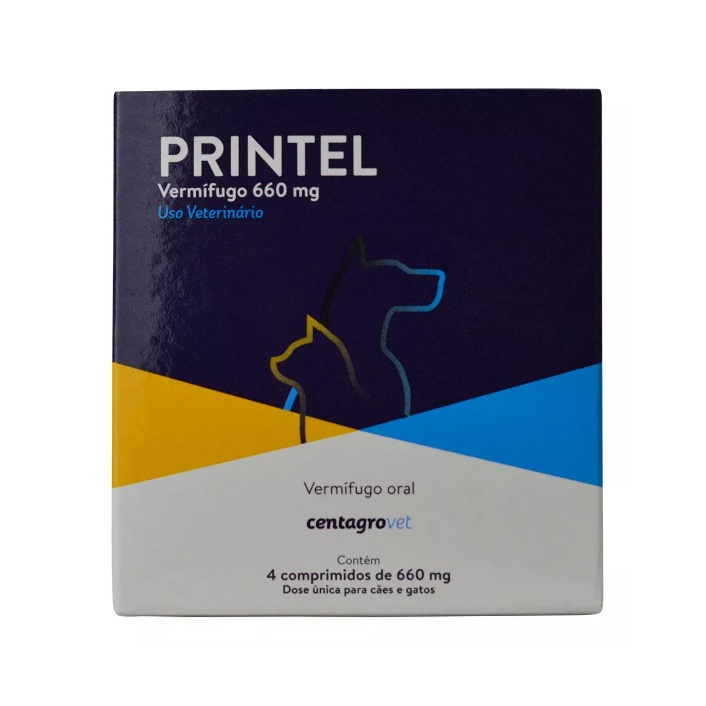 Vermífugo Printel 4 Comprimidos 660mg Antiparasitários para Cães e Gatos Centagro - Pets