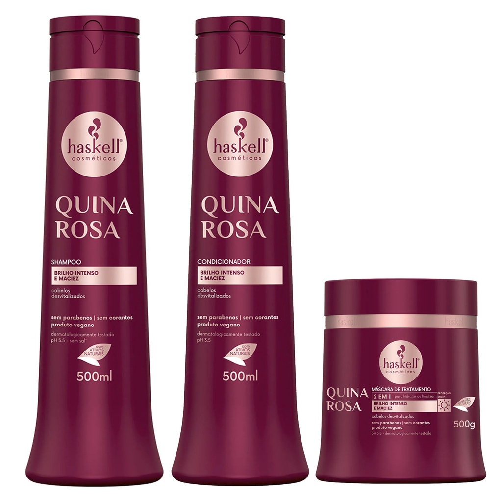 Kit Haskell Quina Rosa Sh. Cond. Masc. 500g - Brilho Intenso e Maciez