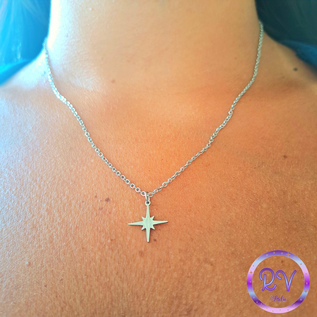 Colar Pingente Estrela Guia 8 Pontas Aço Inoxidável em Oferta na Shopee
