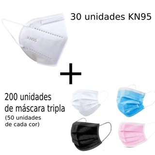 KIT 30 Unidades de KN95 + 200 unidades de Máscara Descartável Tripla - 50 máscaras de cada cor NON MEDIC