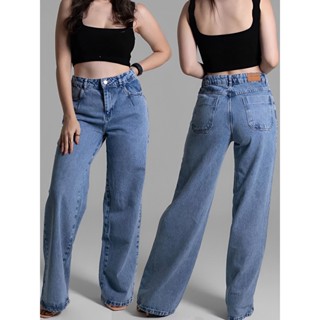 Calça Jeans Feminina Wide Leg Cintura Alta Levanta Bumbum Destroyd Premium Promoção Moda Blogueira 2023