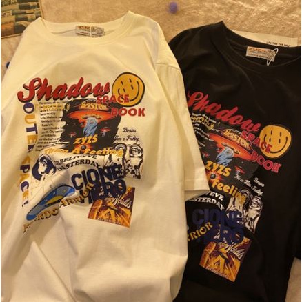 Camiseta Básica Algodão Unissex Manga Curta Moda Verão hip-hop  Retrô ulzzang Alienígena