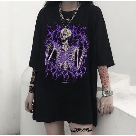 Camiseta Básica Algodão Unissex Moda Estilo Gótico/Punk/Dark Grunge Oferta