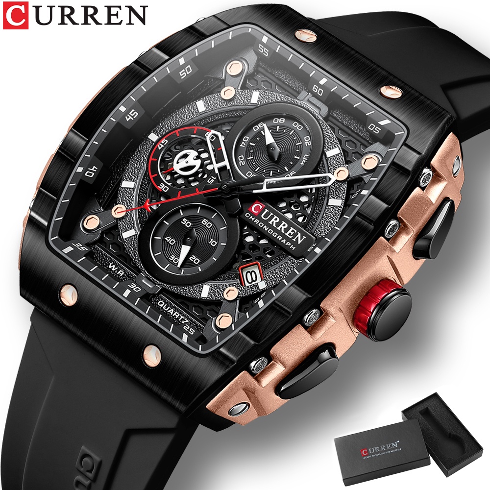 Relógio Original CURREN Marca Square Retro Calendário Cronógrafo De Moda Casual Esportivo Quartzo À Prova D'água Com Caixa 8442 C em Oferta na Shopee
