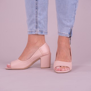 Scarpin Peep Toe Solamello Salto Alto Grosso