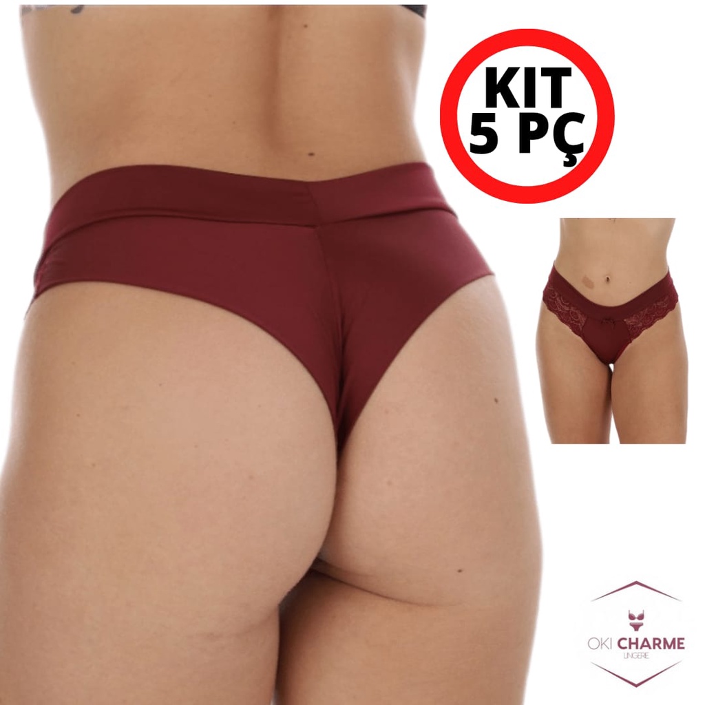 kit 5 Calcinha fio duplo com renda com cós tecido leve confortável atacado revenda ( kit 5 Rafaela)