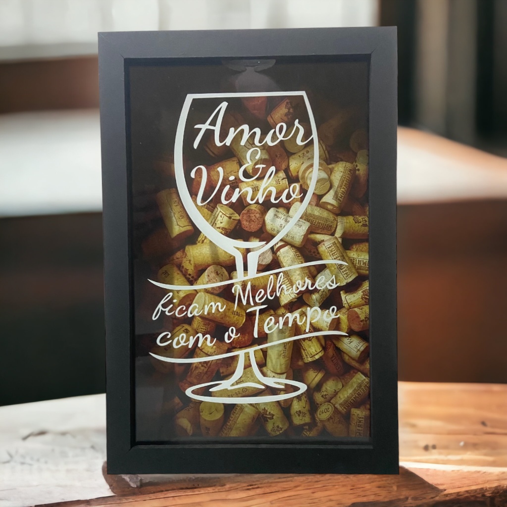 Quadro Porta Rolha Amor E Vinho Ficam Melhores Com O Tempo Em Mdf 30x20x6cm