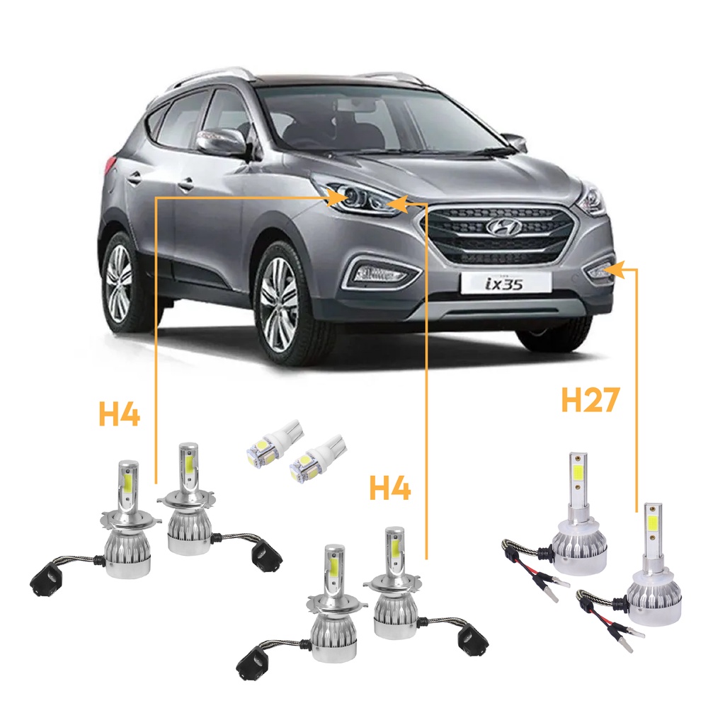 Kit Farol E Milha Lampada Super Led Ix35 2010/15 H4/H27/T10