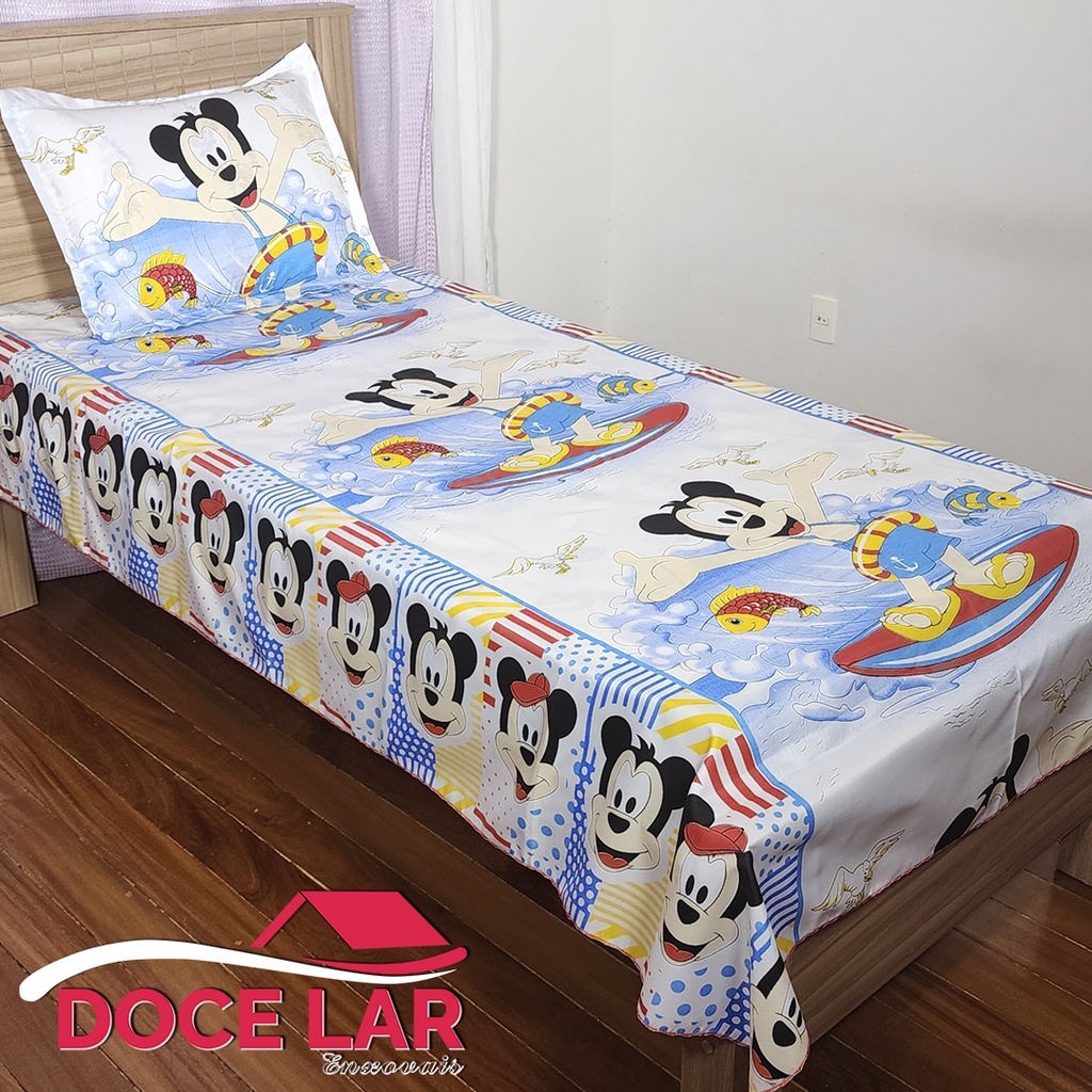 Colcha / Lençol De Cama Solteiro / Infantil Personagens Divertidos Oxford Kids (MICKEY) + Fronha