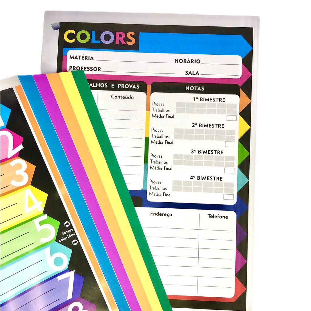 Folhas Fichário Univ. Refil 500 Folhas Colors 10 Matérias com 50 folhas cada
