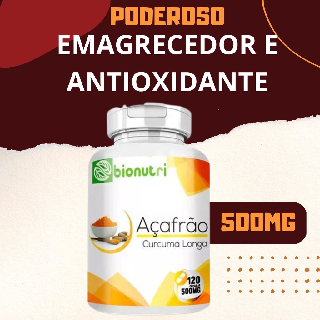 1 Pote Açafrão da Terra Curcuma Longa 500mg 120 Cáps Potente Emagrecedor Antioxidante