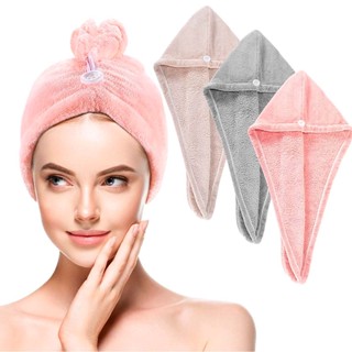 Toalha Mágica Para Secar Cabelo Rápido/Touca Banho Com Botão Antifrizz Várias Cores