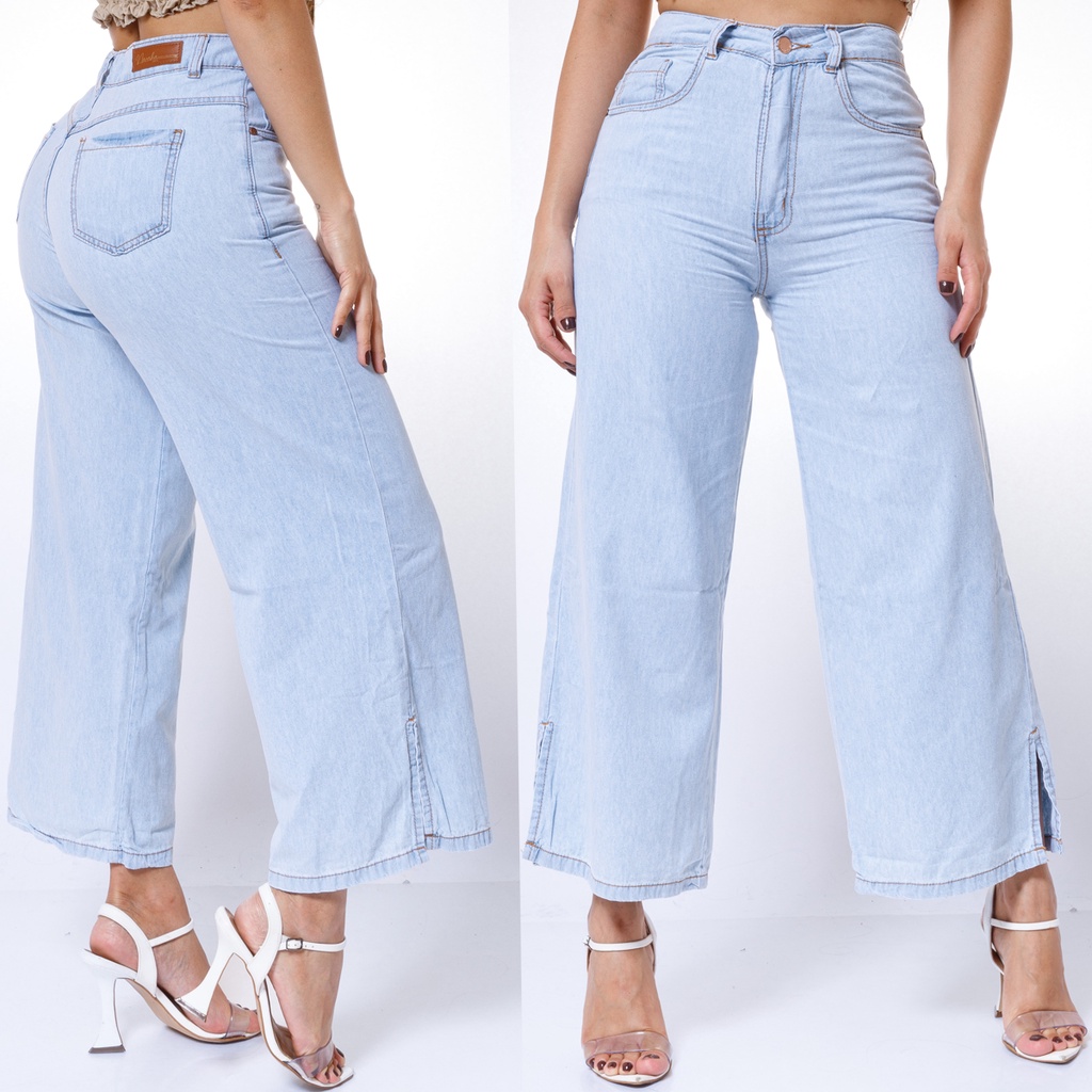 Calça Jeans Feminina Tecido Leve Azul Clara Cintura Alta Levanta Bumbum