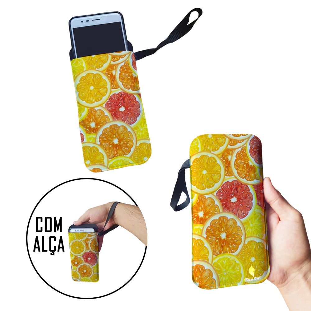 Capinha Celular Case Proteção Neoprene Universal compátivel com todas as marcas Fruta Laranjas Vermelha