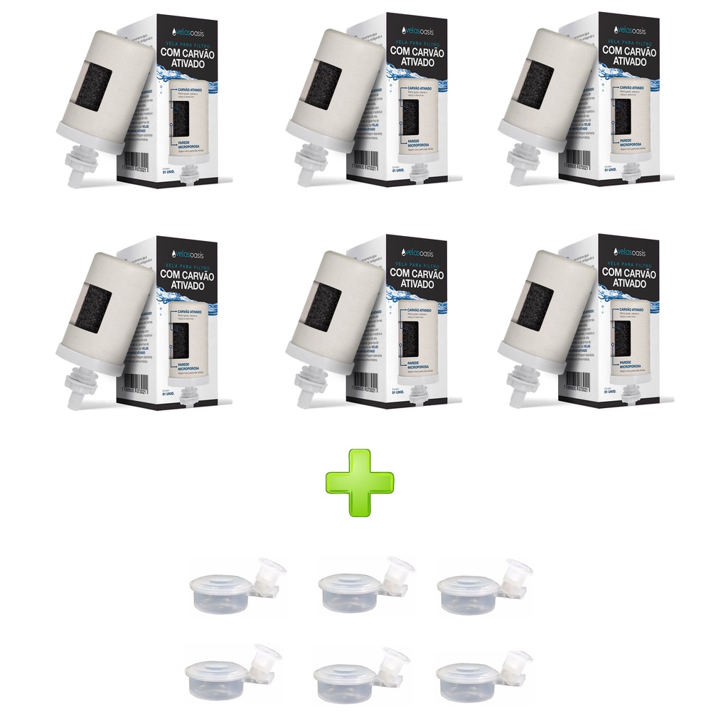 Kit 6 Velas Carvão Ativado + 6 Boias Para Filtro De Barro Ou Filtro De Agua Por Gravidade