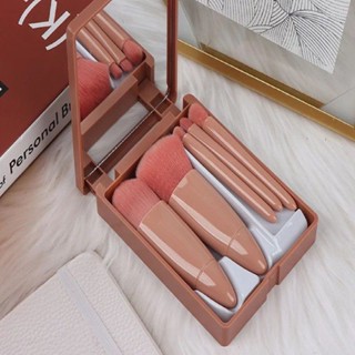 Kit pinceis 5pçs acompanha espelho - mini espelho de maquiagem portatil