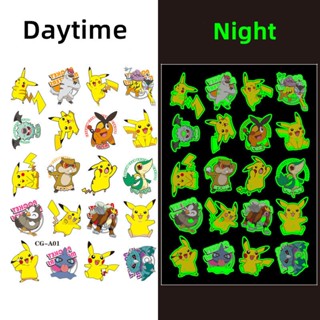 Pikachu Cartoon Tatuagens Temporárias Autocolantes De Pokemon Luminoso Para Crianças Não Reaprodutáveis