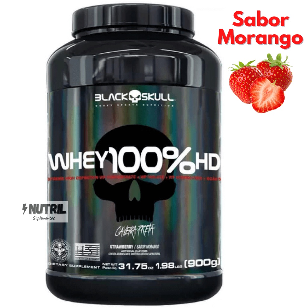 Whey Protein 100% HD Pure BLACK SKULL - Pote 900g ( Isolado - Hidrolisado - Concentrado )