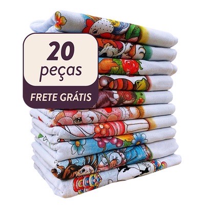kit 20 panos de prato com bainha qualidade premium estampas coloridas em Oferta na Shopee